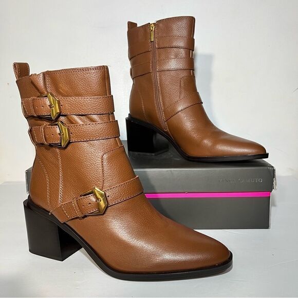 Vince Camuto Kempreea Leather Buckle Mid-Shaft Boots - Picture 1 of 5